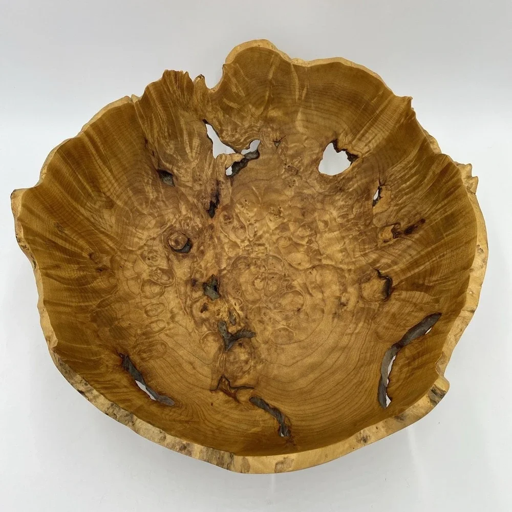 Maple Burl Wood Turned Natural Live Edge Bowl, Artist Signed V Leibrant 0152 Lg